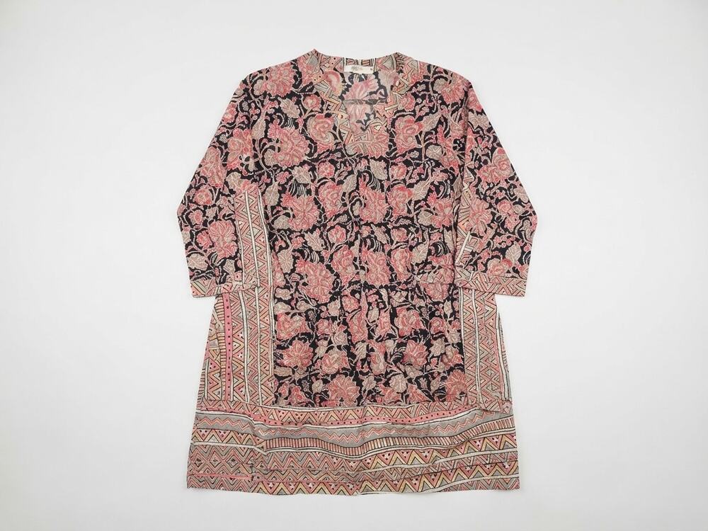 Marketplace Handwork of India 3W Cotton Tunic Dress Boho Floral Pink Lagenlook